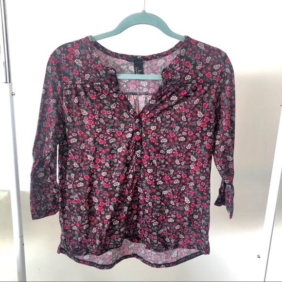 H&M floral print 3/4 sleeve blouse - Picture 1 of 7